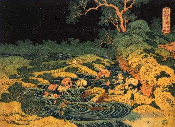  Provinz Kunst - Fang durch Fackelschein in der Provinz Kai aus den Ozeanen der Weisheit 1833 Katsushika Hokusai Ukiyoe